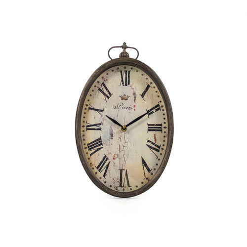 14" Black and White Oval Distressed Finish Wall Clock - IMAGE 1