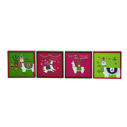 Set of 4 Multi-Color Llama Mini Canvas Christmas Decor 6" - IMAGE 1