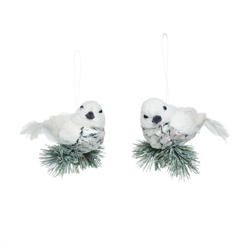 Set of 2 Contemporary Style White Fabric Christmas Bird Figurines 7" - IMAGE 1