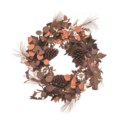 Brown and Orange Glamour Pumpkin Fall Harvest Wreath, 24-Inch, Unlit - IMAGE 1
