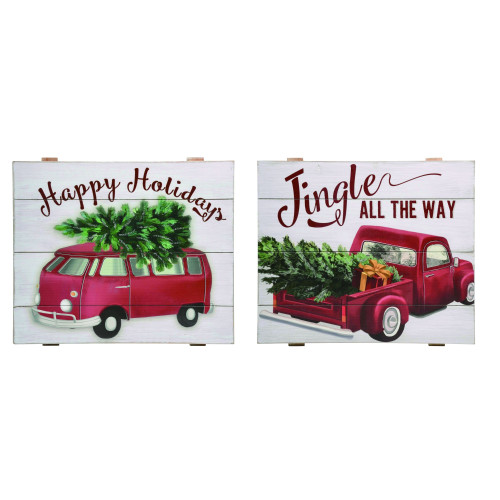 Set of 2 Red and Green Christmas Truck Wall Decors 16" - IMAGE 1