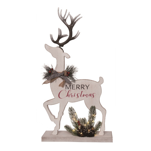 20.5" White Lighted "Merry Christmas" Reindeer Christmas Tabletop Figurine - IMAGE 1