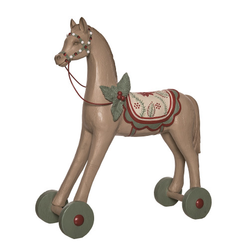 22.5" Brown and Green Retro Wheeled Horse Christmas Figurines - IMAGE 1