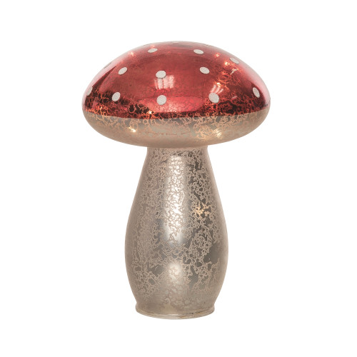 8.5" Pre-Lit Red and Silver Mushroom Christmas Tabletop Decoration - IMAGE 1