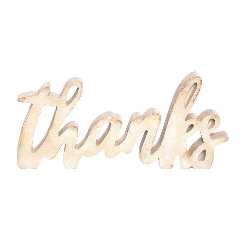 11.25" White "Thanks" Plaque Fall Harvest Tabletop Decor - IMAGE 1