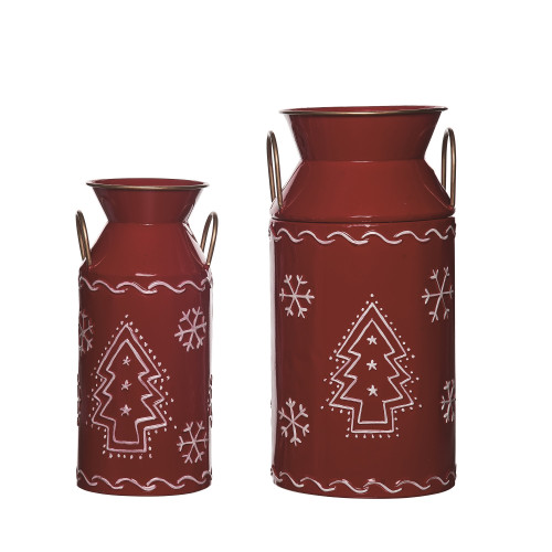Set of 2 Red and White Embossed Design Christmas Jugs 14.25" - IMAGE 1