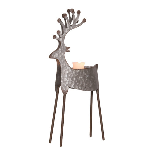 19" Rustic Gray Large Reindeer Christmas Candle Holder - IMAGE 1