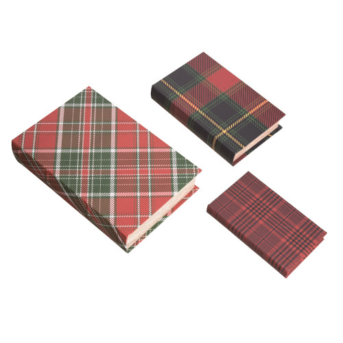 Set of 3 Red and Green Wooden Plaid Christmas Nesting Book Boxes 13" - IMAGE 1