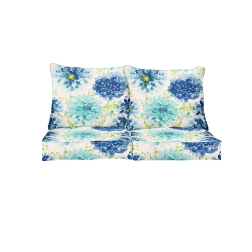 Gardenia Seaglass Floral Outdoor Deep Seating Loveseat Cushion - 47" - Set of 2 - IMAGE 1