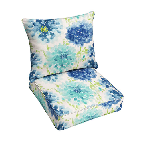 Gardenia Seaglass Floral Corded Pillow and Cushion - 25" - Blue and Green - Set of 2 - IMAGE 1