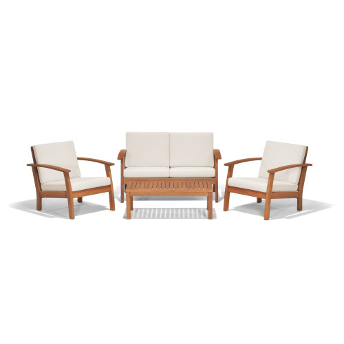 4-Piece Brown Murano Eucalyptus Patio Conversation Set 50" - Off-White Cushions - IMAGE 1