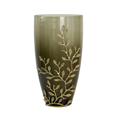 Olive Tree Branch Glass Vase - 14.75" - Green and Gold - IMAGE 1