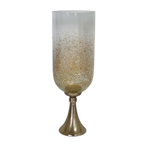 Glass Vase with Base - 17.75" - Gold and Cream - IMAGE 1