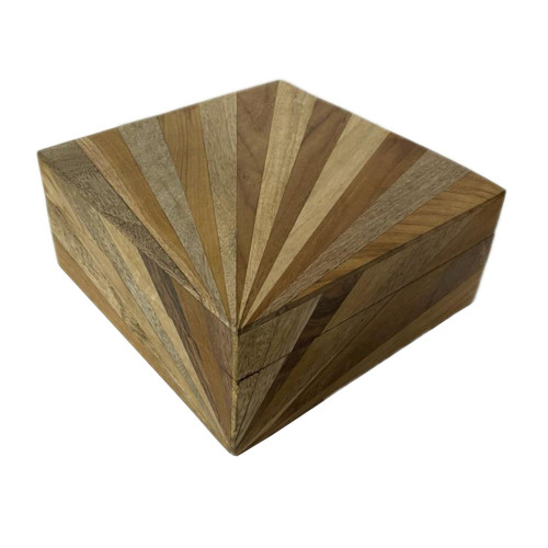 Sunray Style Wooden Box - 8" - Brown and Beige - IMAGE 1