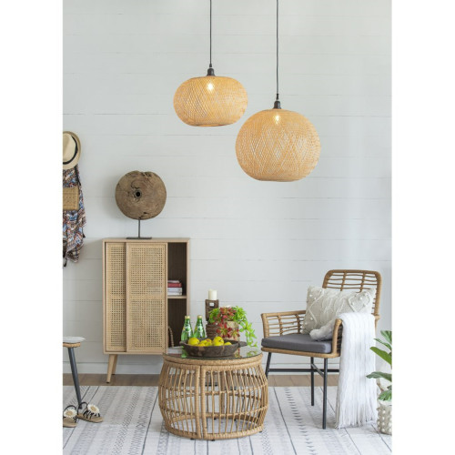 Globe Shaped Bamboo Chandelier - 17" - Beige - IMAGE 1
