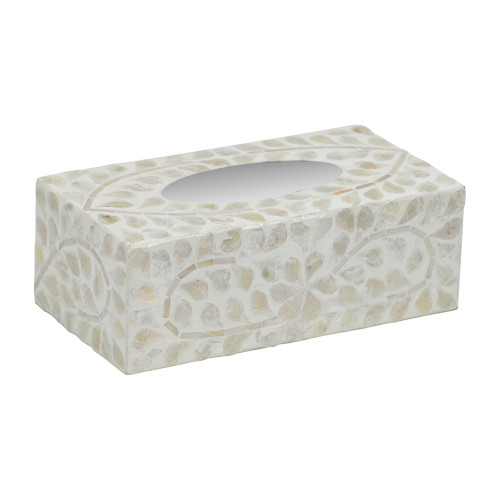 Floral Capiz Rectangular Tissue Box - 9" - White - IMAGE 1