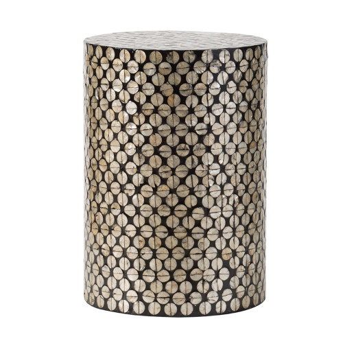 Round Natural Shell Circle Accent Stool - 13.75" - Gold and Black - IMAGE 1