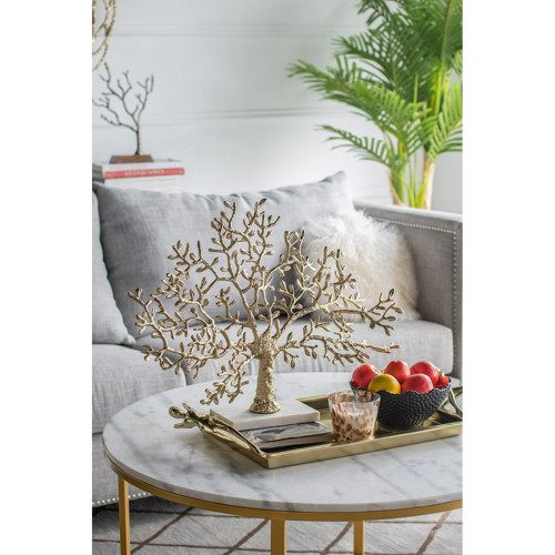 Tree Statute with Marble Base - 23.5" - Gold and White - IMAGE 1