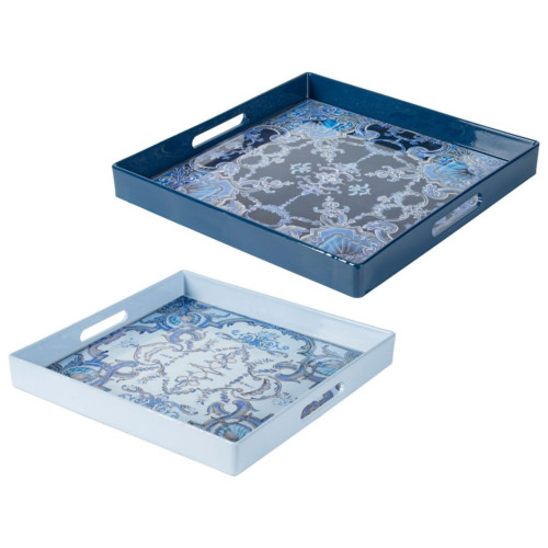 Set of 2 Blue and White Traditional Trays 13.75" - IMAGE 1