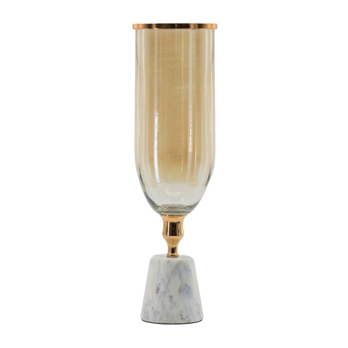 Luster Tapered Glass Vase with Marble Base - 18.75" - Gold and White - IMAGE 1