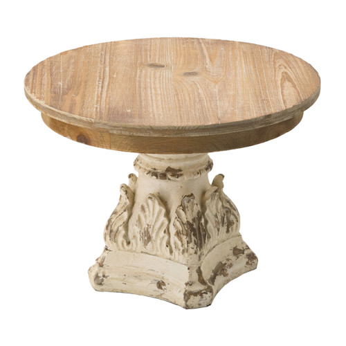 Wooden Round Plate Stand - 10.5" - White and Brown - IMAGE 1
