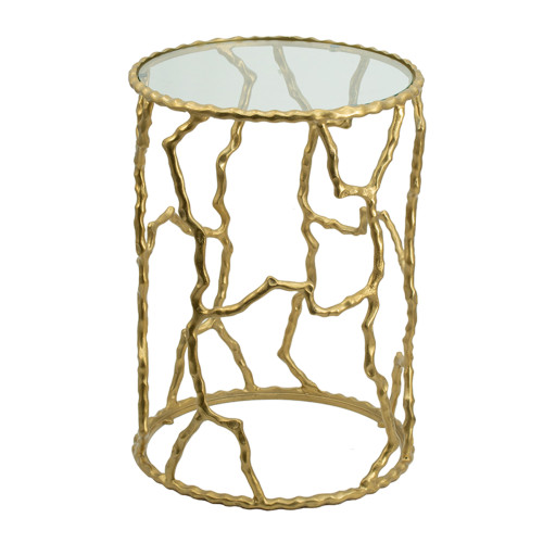 Twig Round Side Table with Glass Top - 23.5" - Gold - IMAGE 1