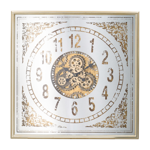 Floral Gear Square Wall Clock - 31.5" - White and Gold - IMAGE 1