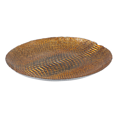 Crocodile Print Glass Charger - 19" - Gold and Brown - IMAGE 1