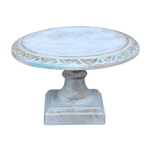 Lachlan Wooden Footed Cake Stand - 7" - Blue - IMAGE 1