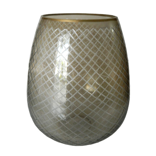 Geometric Cross Cut Stemless Glass Hurricane Candle Holder - 12" - IMAGE 1