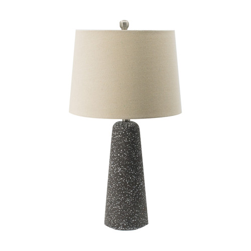 Stone Decorative Table Lamp with Drum Shade - 26" - Black and Beige - IMAGE 1