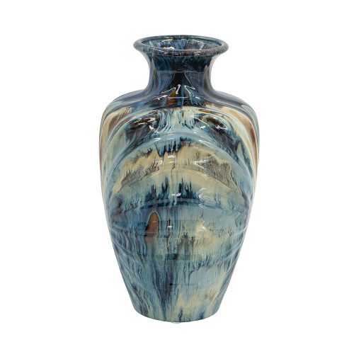 Reactive Glazed Curved Ceramic Vase - 15.5" - IMAGE 1