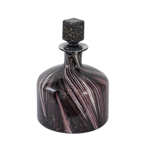 Small Wavy Glass Bottle with Stopper - 13" - Black and White - IMAGE 1