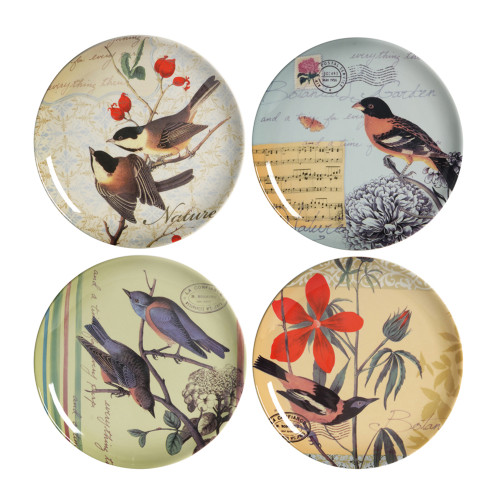 Lottie Bird Porcelain Round Plates - 8.25" - Multi-Color - 4ct - IMAGE 1