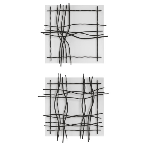 Abstract Iron Panel Wall Decorations- 22.75" - Black and White - Set of 2 - IMAGE 1