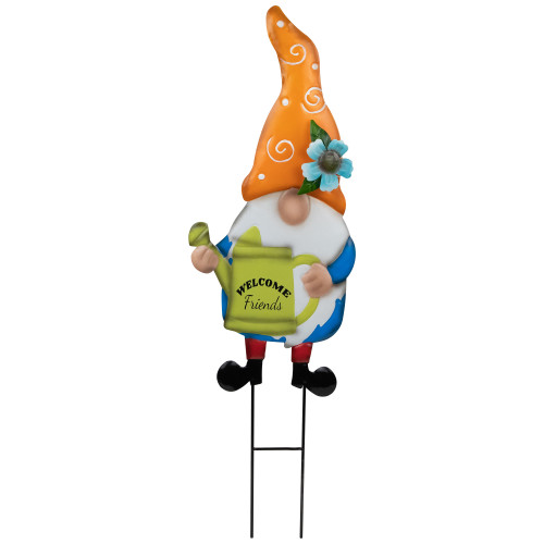 Welcome Friends Gnome Spring Outdoor Garden Stake - 22" - Orange - IMAGE 1