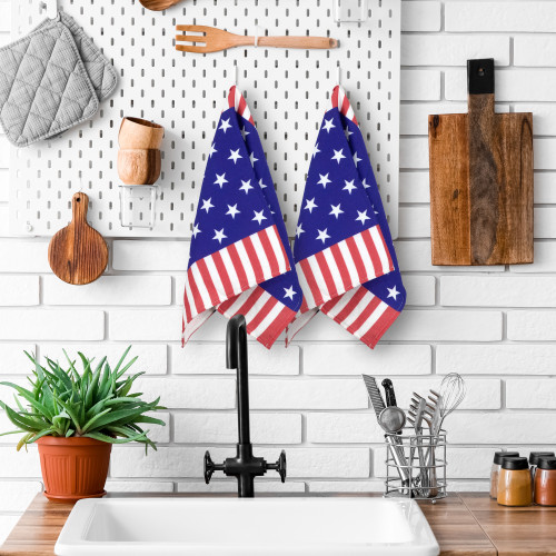 Americana Stars and Stripes Kitchen Tea Towels - 26" - Red and Blue - Set of 2 - IMAGE 1