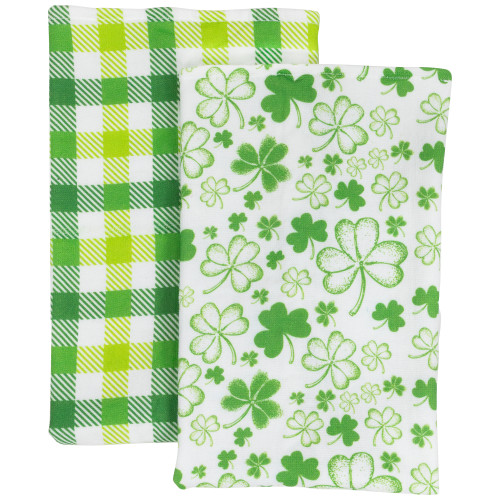 Shamrocks and Plaid St. Patrick's Day Kitchen Tea Towels - 26" - Set of 2 - IMAGE 1