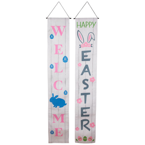 Welcome and Happy Easter Outdoor Hanging Door Banners - 71" - Set of 2 - IMAGE 1