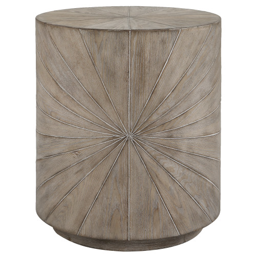 Starburst Motif Wooden Side Table - 24.5" - Natural Gray - IMAGE 1