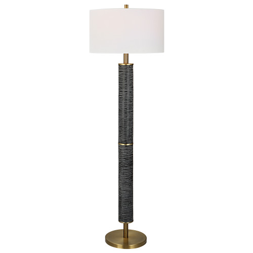Solid Carved Floor Lamp with Drum Shade - 62.75" - Gray and Black - IMAGE 1