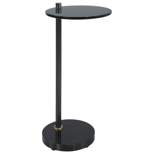 Round Glass Top Drink Table - 23.25" - Black - IMAGE 1