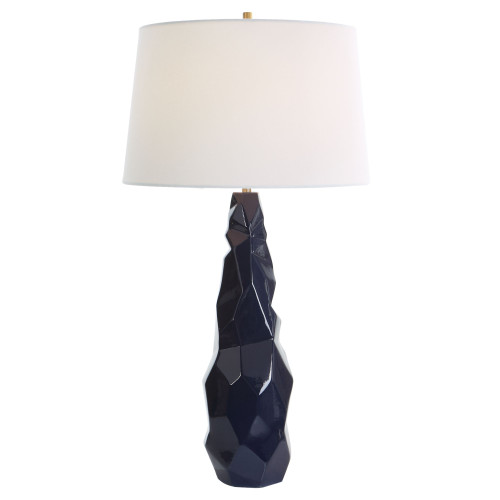Abstract Geometric Glossy Table Lamp with Tapered Drum Shade- 31" - Navy Blue - IMAGE 1