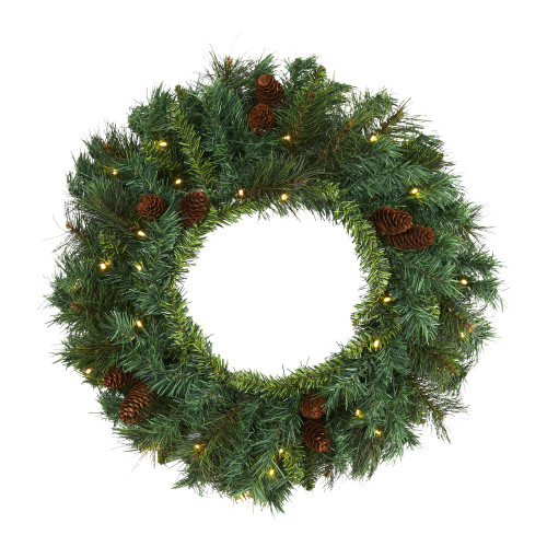 Pre-Lit Mixed Pine and Pinecone Artificial Christmas Wreath, 20-Inch, Clear LED Lights - IMAGE 1