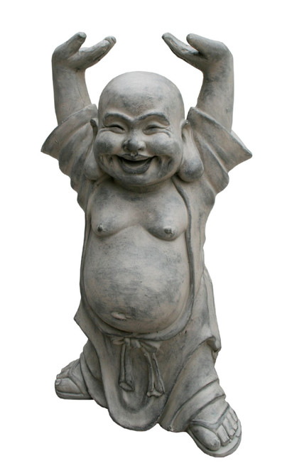 Standing Buddha with Hands Up Outdoor Garden Statue - 17.25" - Gray - IMAGE 1