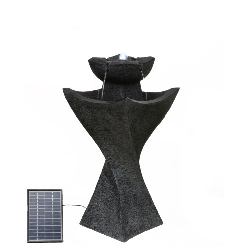 LED Lighted Solar Powered Pedestal Outdoor Water Fountain - 35.5" - IMAGE 1