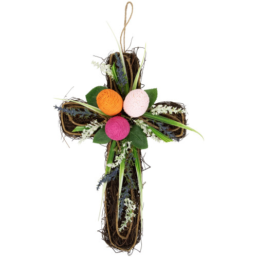 Twig Cross Wall Decoration with Easter Eggs - 13.25" - IMAGE 1