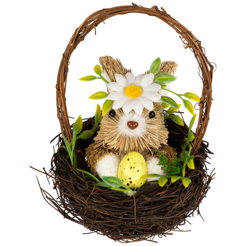 Rabbit with Twig Basket Easter Decoration - 7" - IMAGE 1