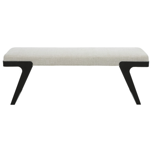 Boucle Upholstered Top Bench with Curved Base - 53" - White and Black - IMAGE 1
