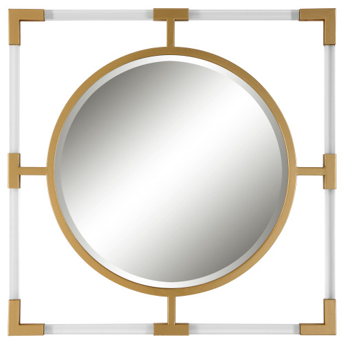 Solid Bars Beveled Square Wall Mirror - 24" - Gold and Clear - IMAGE 1